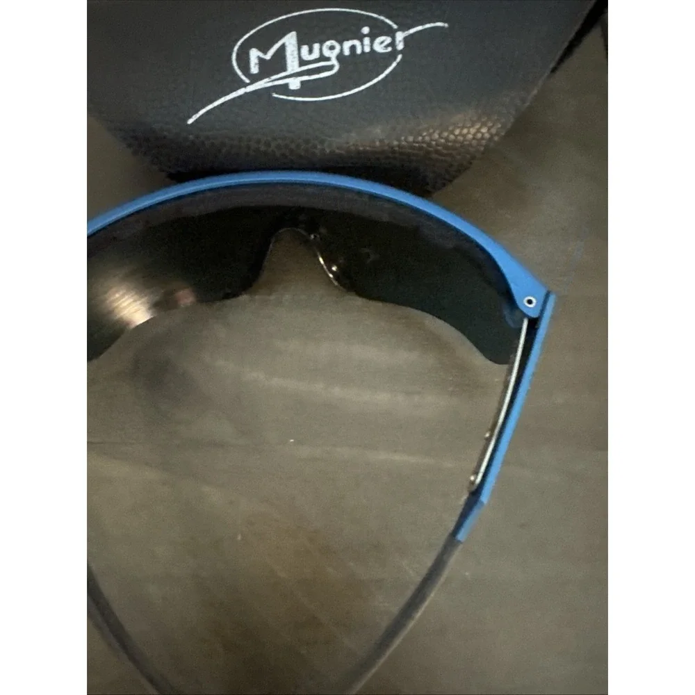 Mugnier Sports Athletic Shield Wrap Sunglasses Black Carbon Fiber France Blue